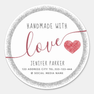 Minimalistische moderne script handgemaakte rode h ronde sticker