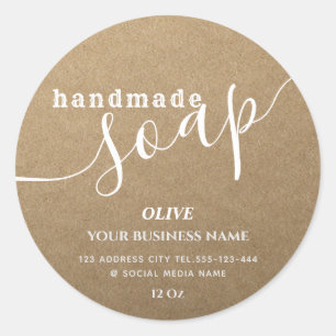 Minimalistische moderne script handgemaakte zeep k ronde sticker
