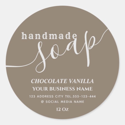 Minimalistische moderne script handgemaakte zeep k ronde sticker (Voorkant)