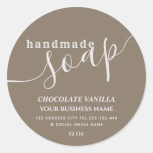 Minimalistische moderne script handgemaakte zeep k ronde sticker