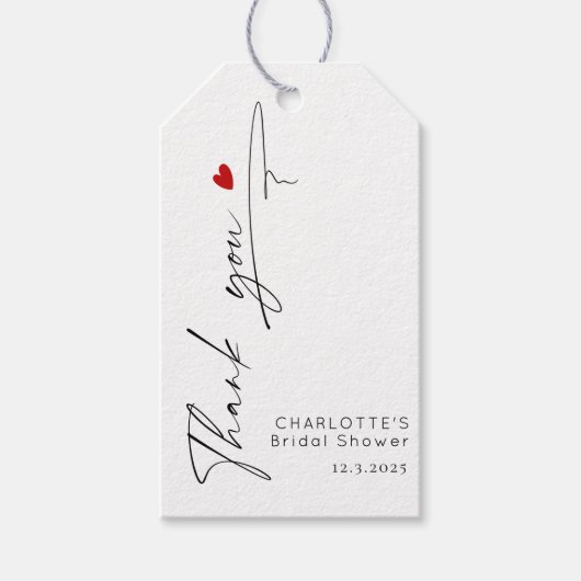 Minimalistische moderne script hart Bruidsdouche Cadeaulabel (Voorkant)