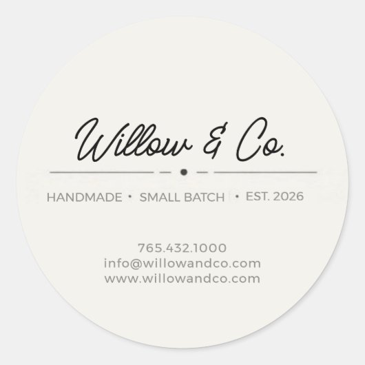 Minimalistische moderne script kleine onderneming ronde sticker (Voorkant)