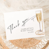 Minimalistische moderne script Parels en Prosecco Bedankkaart