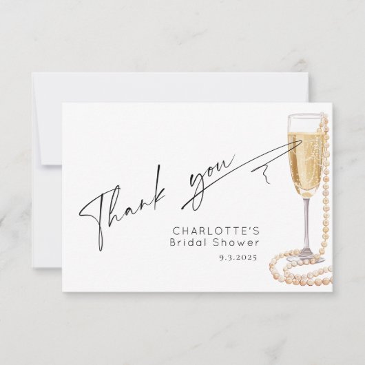 Minimalistische moderne script Parels en Prosecco Bedankkaart (Voorkant)