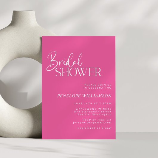 Minimalistische moderne script roze bruidsdouche kaart