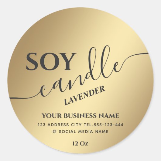 Minimalistische moderne script soja kaars goud ronde sticker (Voorkant)