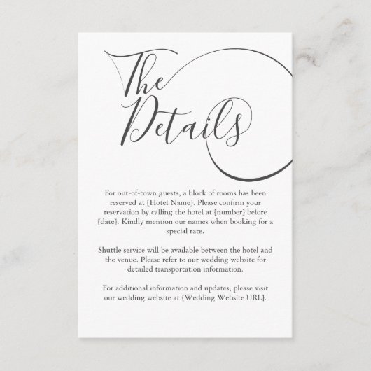 Minimalistische moderne script typografie bruiloft informatiekaartje (Voorkant)