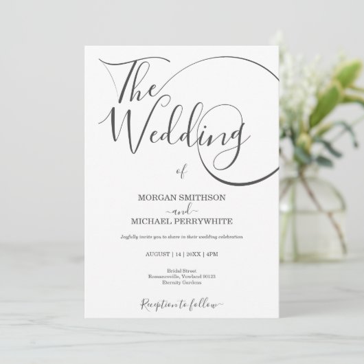 Minimalistische moderne script typografie bruiloft kaart (Staand voorkant)