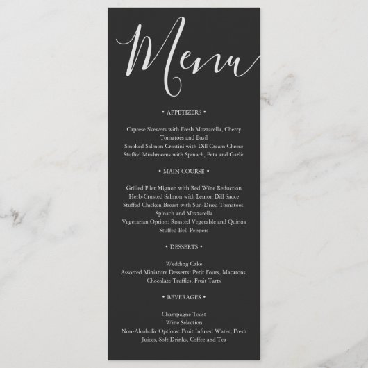 Minimalistische moderne script typografie bruiloft menu (Voorkant)