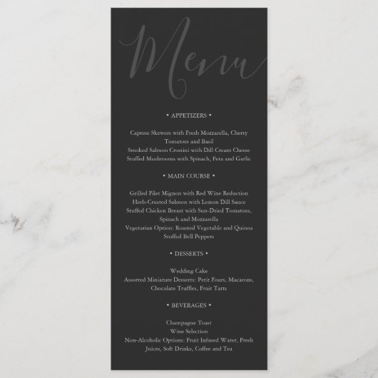 Minimalistische moderne script typografie bruiloft menu (Voorkant)