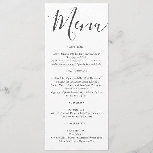 Minimalistische moderne script typografie bruiloft menu (Voorkant)