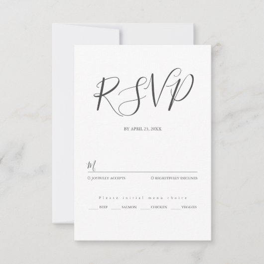Minimalistische moderne script typografie bruiloft RSVP kaartje (Voorkant)