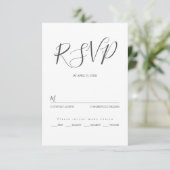 Minimalistische moderne script typografie bruiloft RSVP kaartje (Staand voorkant)