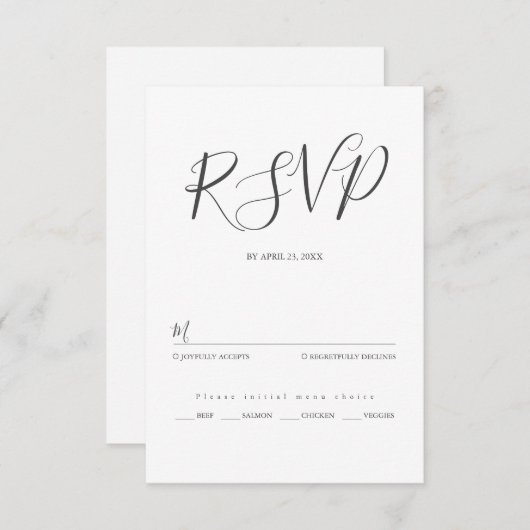 Minimalistische moderne script typografie bruiloft RSVP kaartje (Voorkant / Achterkant)