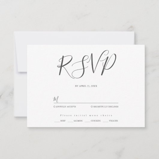 Minimalistische moderne script typografie bruiloft RSVP kaartje (Voorkant)