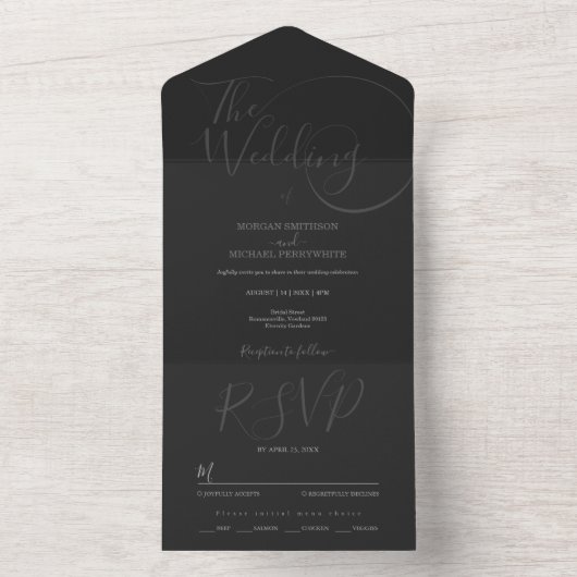 Minimalistische moderne script typografie trouwen all in one uitnodiging (Binnen)