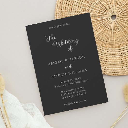 Minimalistische moderne script zwart-wit bruiloft kaart