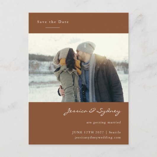 Minimalistische moderne Sienna Brown foto bespaart Briefkaart (Voorkant)