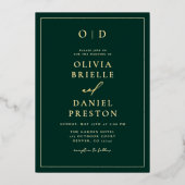 Minimalistische moderne smaragdgroene gouden bruil folie uitnodiging (Voorkant)