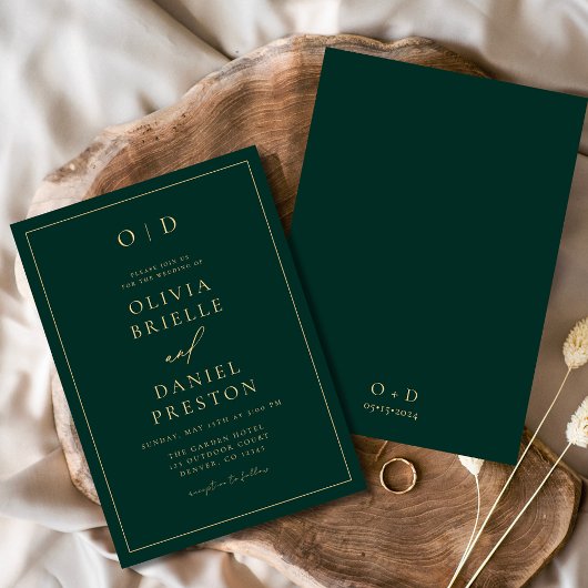 Minimalistische moderne smaragdgroene gouden bruil kaart