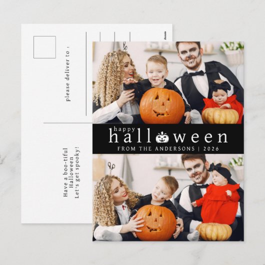 Minimalistische Moderne Spooky Happy Halloween 2 F Feestdagenkaart (Voorkant / Achterkant)