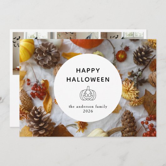 Minimalistische Moderne Spooky Happy Halloween 3 F Feestdagenkaart (Voorkant / Achterkant)