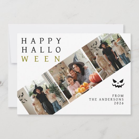 Minimalistische Moderne Spooky Happy Halloween 3 F Feestdagenkaart (Voorkant)