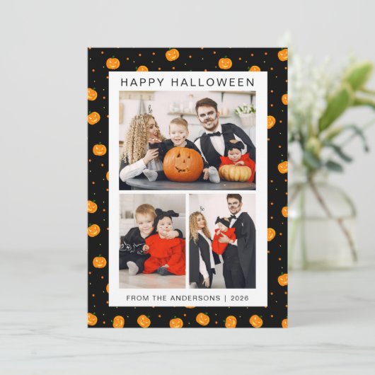 Minimalistische Moderne Spooky Happy Halloween 3 F Feestdagenkaart (Staand voorkant)