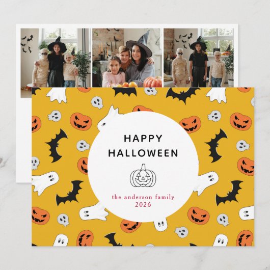 Minimalistische Moderne Spooky Happy Halloween 3 F Feestdagenkaart (Voorkant / Achterkant)