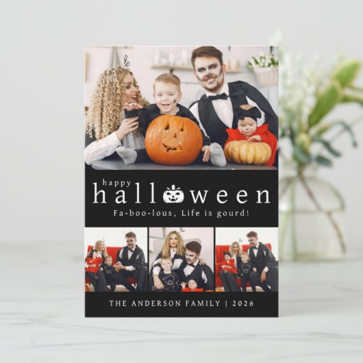 Minimalistische Moderne Spooky Happy Halloween 4 F Feestdagenkaart (Staand voorkant)