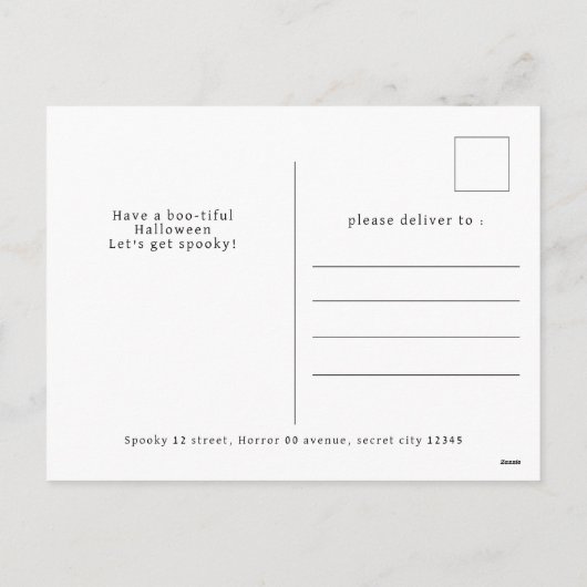 Minimalistische Moderne Spooky Happy Halloween 6 F Feestdagenkaart (Achterkant)