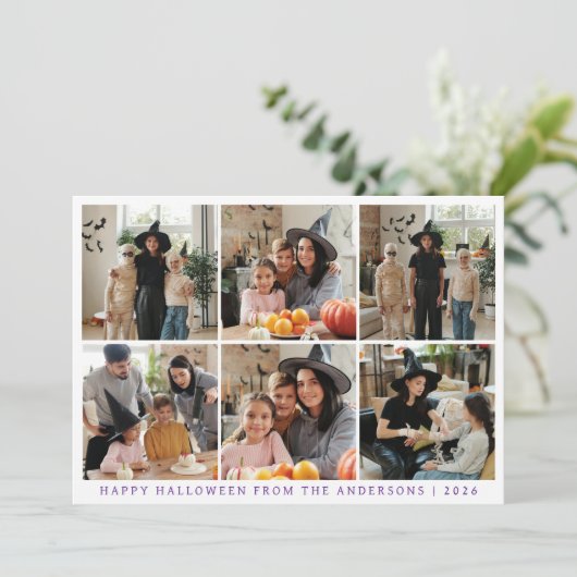 Minimalistische Moderne Spooky Happy Halloween 6 F Feestdagenkaart (Staand voorkant)