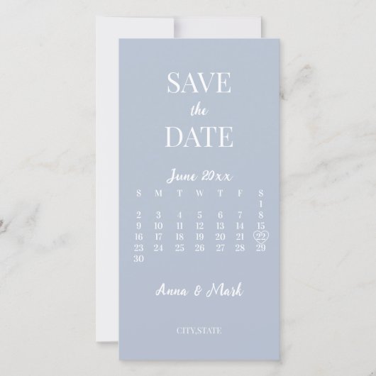 Minimalistische Moderne Stofblauwe Kalender Save The Date (Voorkant)