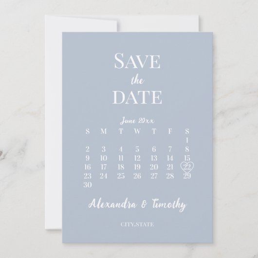 Minimalistische Moderne Stofblauwe Kalender Trouw Save The Date (Voorkant)