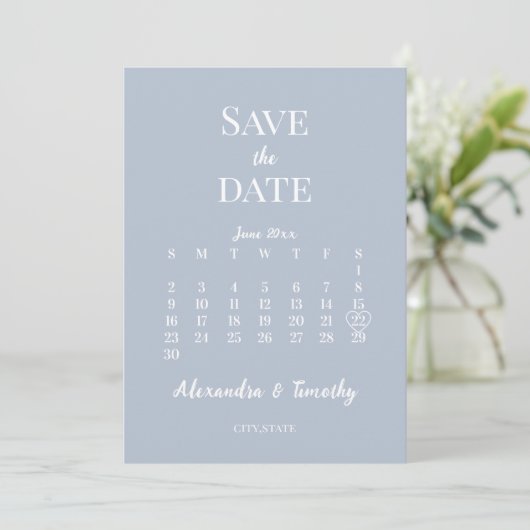 Minimalistische Moderne Stofblauwe Kalender Trouw Save The Date (Staand voorkant)