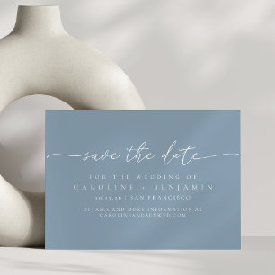 Minimalistische moderne stoffige blauwe script bru save the date