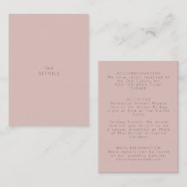 Minimalistische moderne stoffige blush bruiloft de informatiekaartje