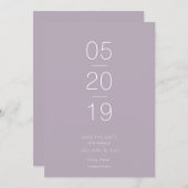 Minimalistische moderne stoffige Lila Save the Dat Kaart (Voorkant / Achterkant)