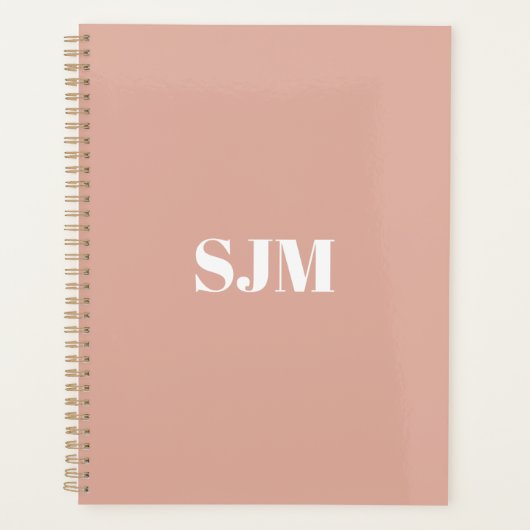 Minimalistische moderne stoffige roze monogram ini planner (Voorkant)