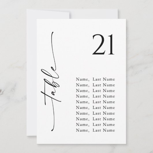 Minimalistische moderne tafel aantal zitplaatsen k kaart (Voorkant)