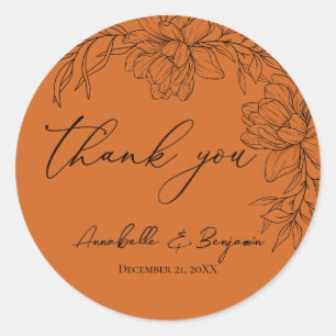 Minimalistische moderne terracotta bloemenbruiloft ronde sticker