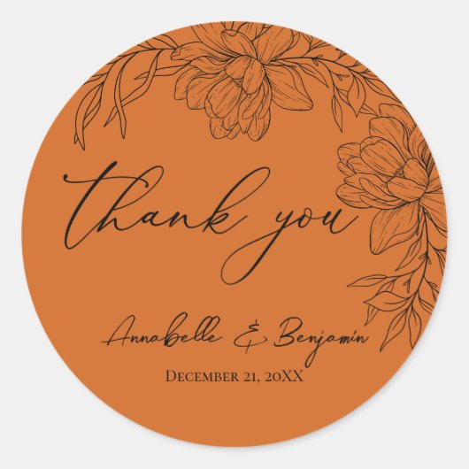 Minimalistische moderne terracotta bloemenbruiloft ronde sticker (Voorkant)