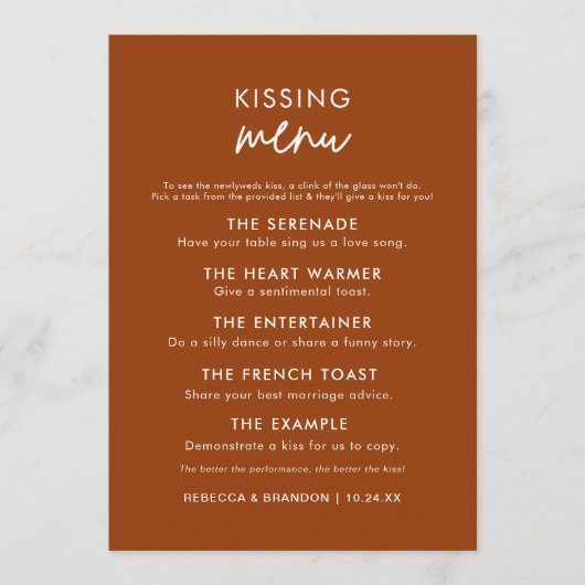 Minimalistische moderne terracotta trouwkusmenu menu (Voorkant)