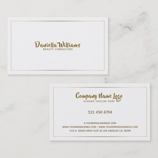 Minimalistische moderne tin gouden rand op wit visitekaartje (Voorkant / Achterkant)