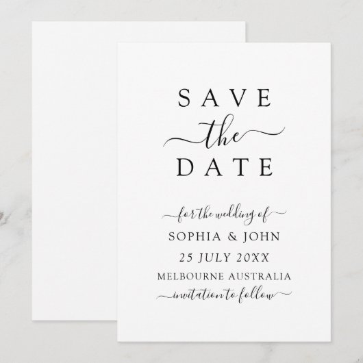 Minimalistische moderne trouwdatum aankondiging (Voorkant / Achterkant)