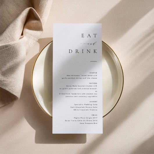 Minimalistische moderne trouwdiner menu
