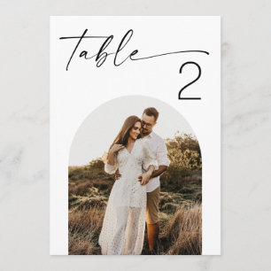 Minimalistische moderne trouwfoto-boog tafelnummer