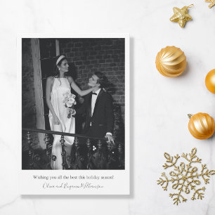 Minimalistische moderne trouwfoto kerstgroet feestdagenkaart