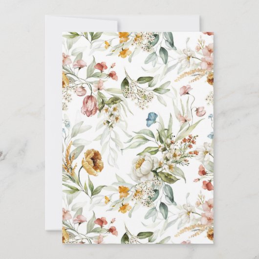 Minimalistische moderne trouwkaart met wilde bloem kaart (Achterkant)