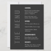 Minimalistische moderne trouwmenu in zwart (Voorkant)